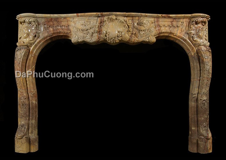 A SUPERB QUALITY FRENCH LOUIS XV STYLE CARVED SARRANCOLIN MARBLE FIREPLACE (3)