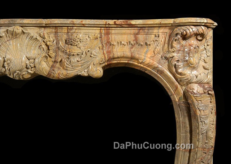 A SUPERB QUALITY FRENCH LOUIS XV STYLE CARVED SARRANCOLIN MARBLE FIREPLACE (5)